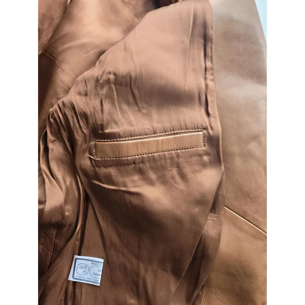Vintage Italy-made atelier rust brown nappa leather café racer jacket - mens XL‎
